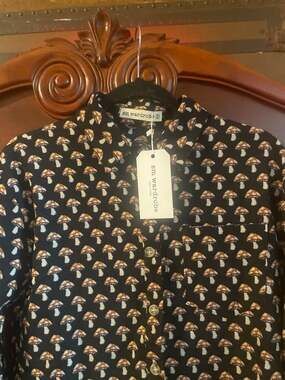 sm wardrobe Mushroom Print Long Sleeve Corduroy Button Down Shirt